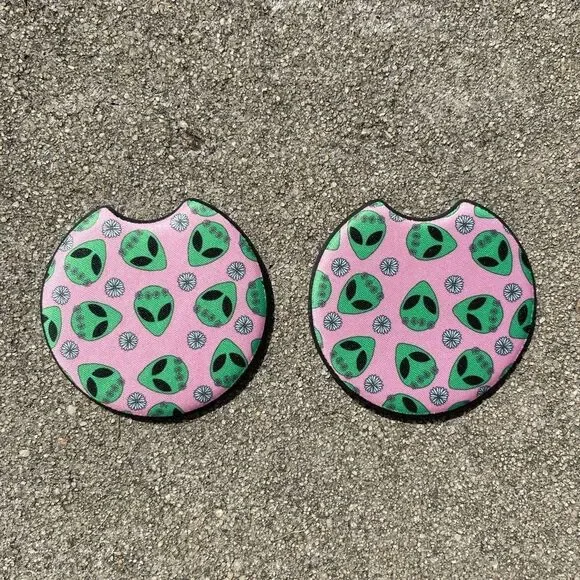 Pink Alien Car Coasters | Car Accessories | Car Coaster Set - Picture 4 of 7